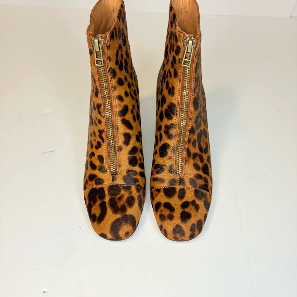 Madewell Front Zip Leopard Calf Hair Maple Syrup Multi Ankle Booties Sz7 Mobwife